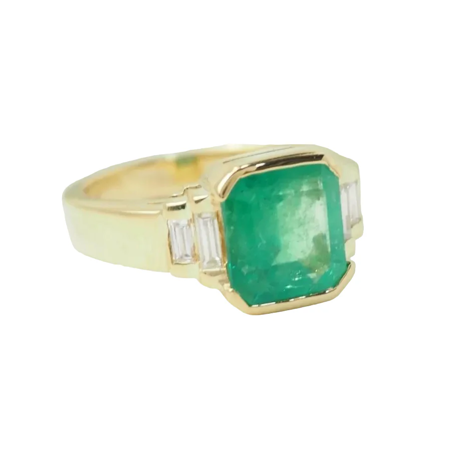 Bague en or jaune, émeraude, et diamants - Image 7