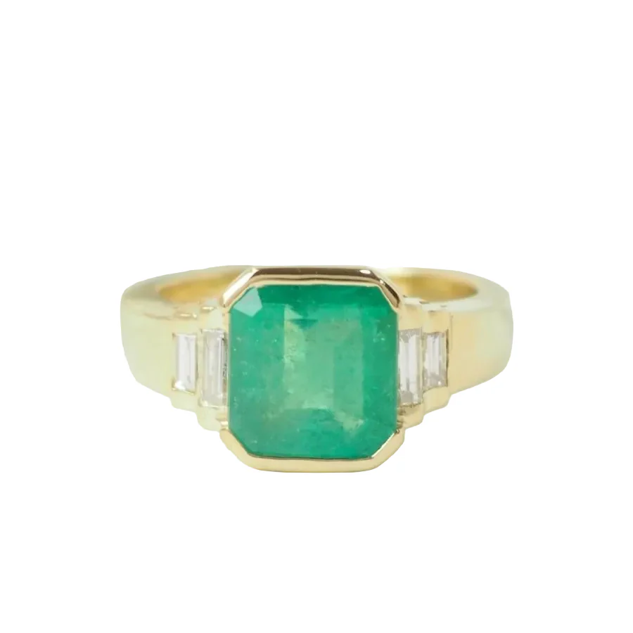 Bague en or jaune, émeraude, et diamants - Image 8