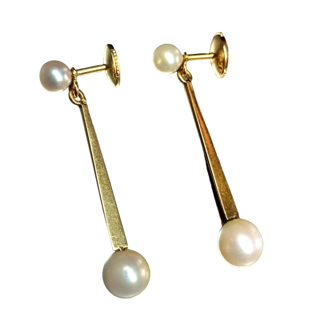Boucles d'oreilles Pendantes en or jaune et perles