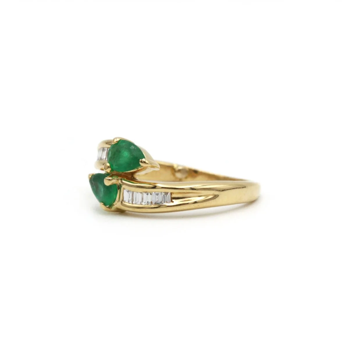 Bague Toi & Moi en or jaune, émeraudes et diamants - Image 3