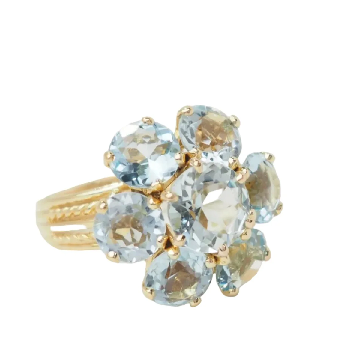 Bague Fleur en or jaune et aigues-marines - Image 3