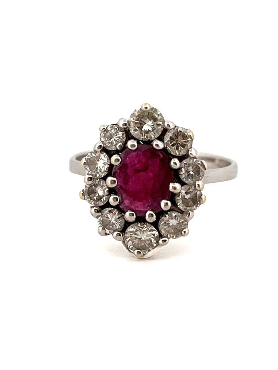 Bague Marguerite en or blanc et en rubis et diamants