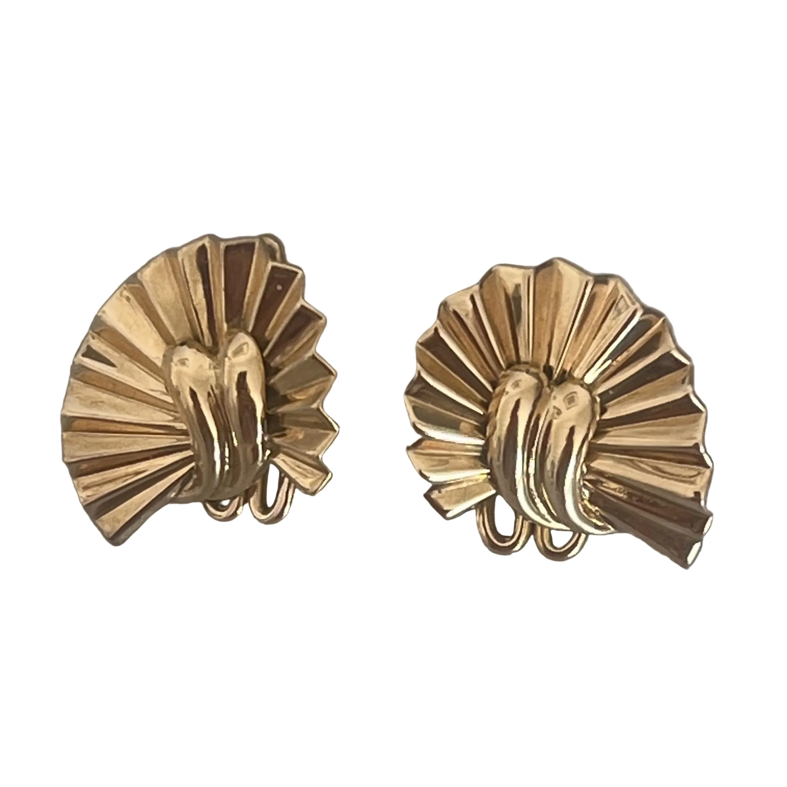 Boucles d'oreilles et broche Éventail en or jaune - Image 3