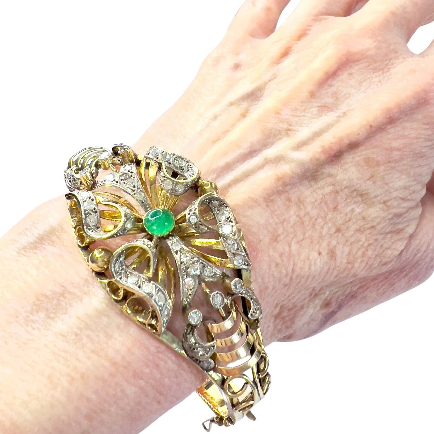PULSERA ESTILO RETRO ÉPOCA 1945 de ORO 18 kts con DIAMANTES y ESMERALDA - Image 2