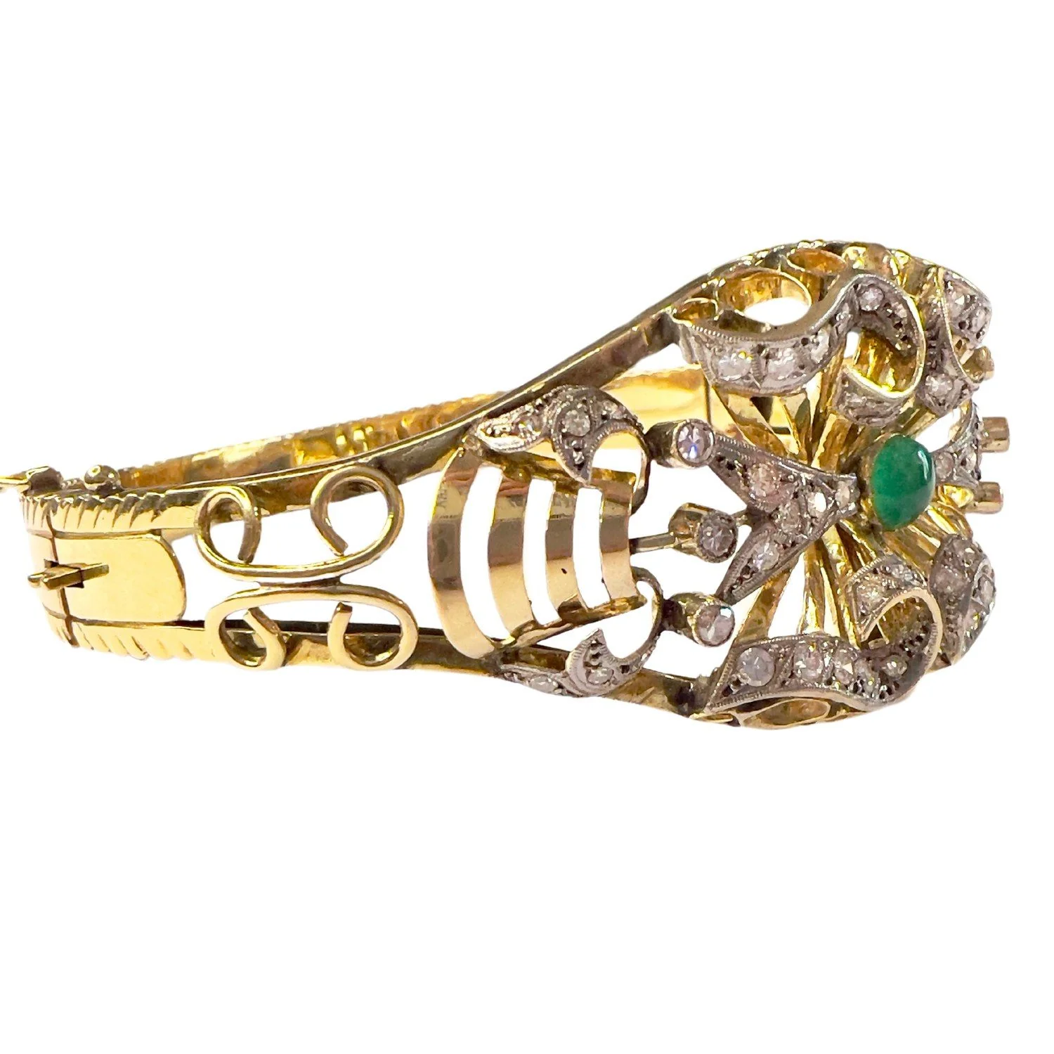 PULSERA ESTILO RETRO ÉPOCA 1945 de ORO 18 kts con DIAMANTES y ESMERALDA - Image 3