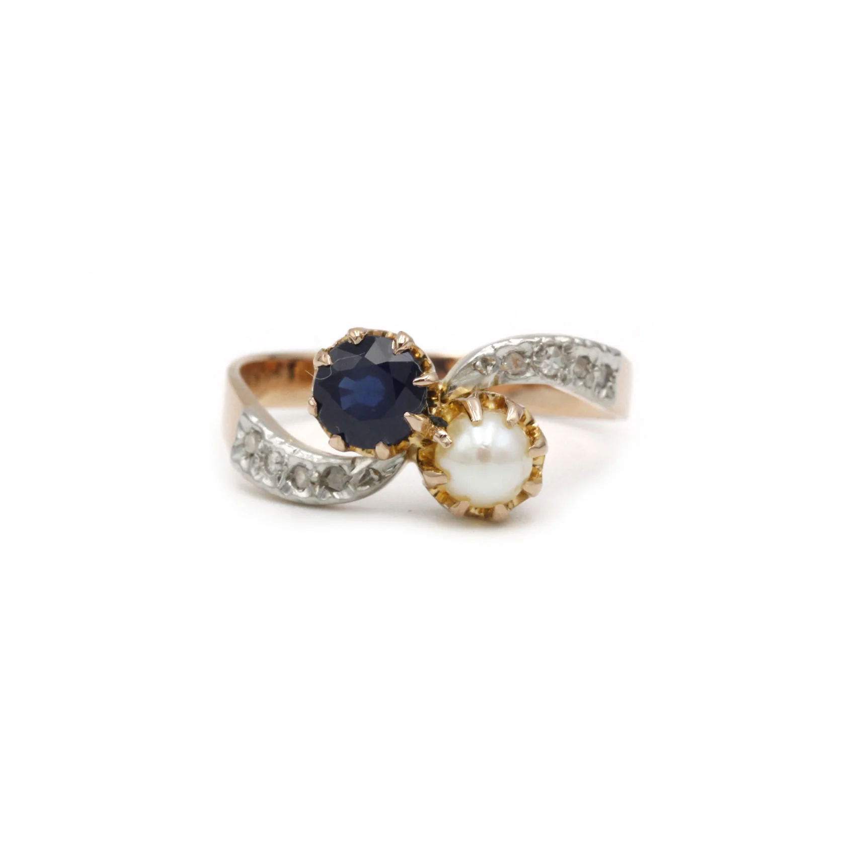Bague Toi & Moi - Or, saphir et perle