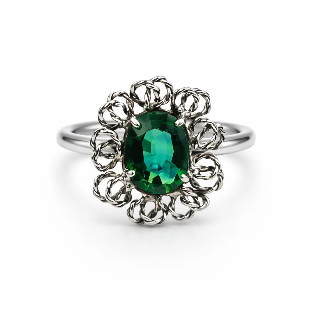 Bague en or blanc et saphir