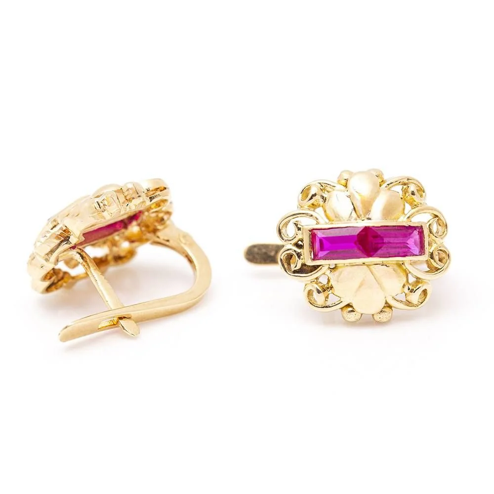 Boucles d'oreilles en or jaune, platine et diamants - Image 3