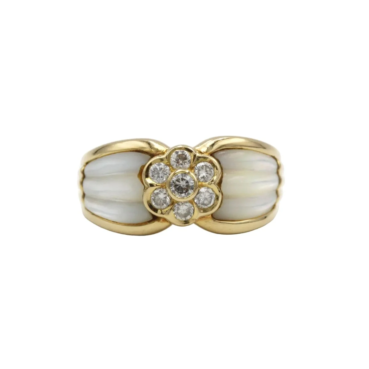 Bague Jonc en or jaune, cristal de roche et diamants