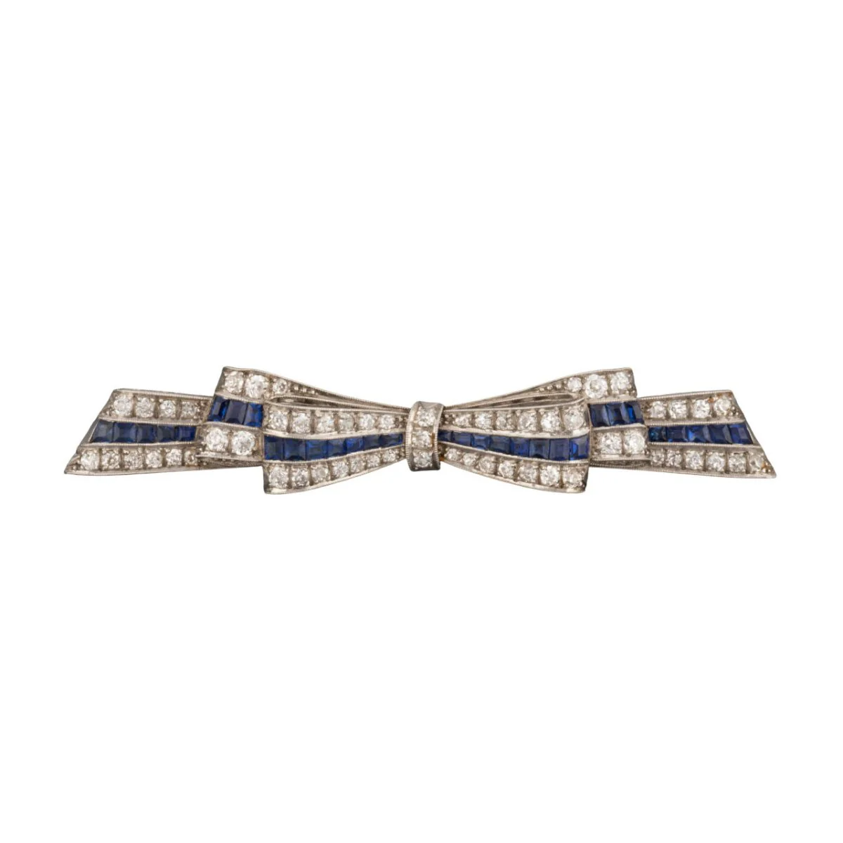 Broche Barrette Ruban en platine, saphirs et diamants