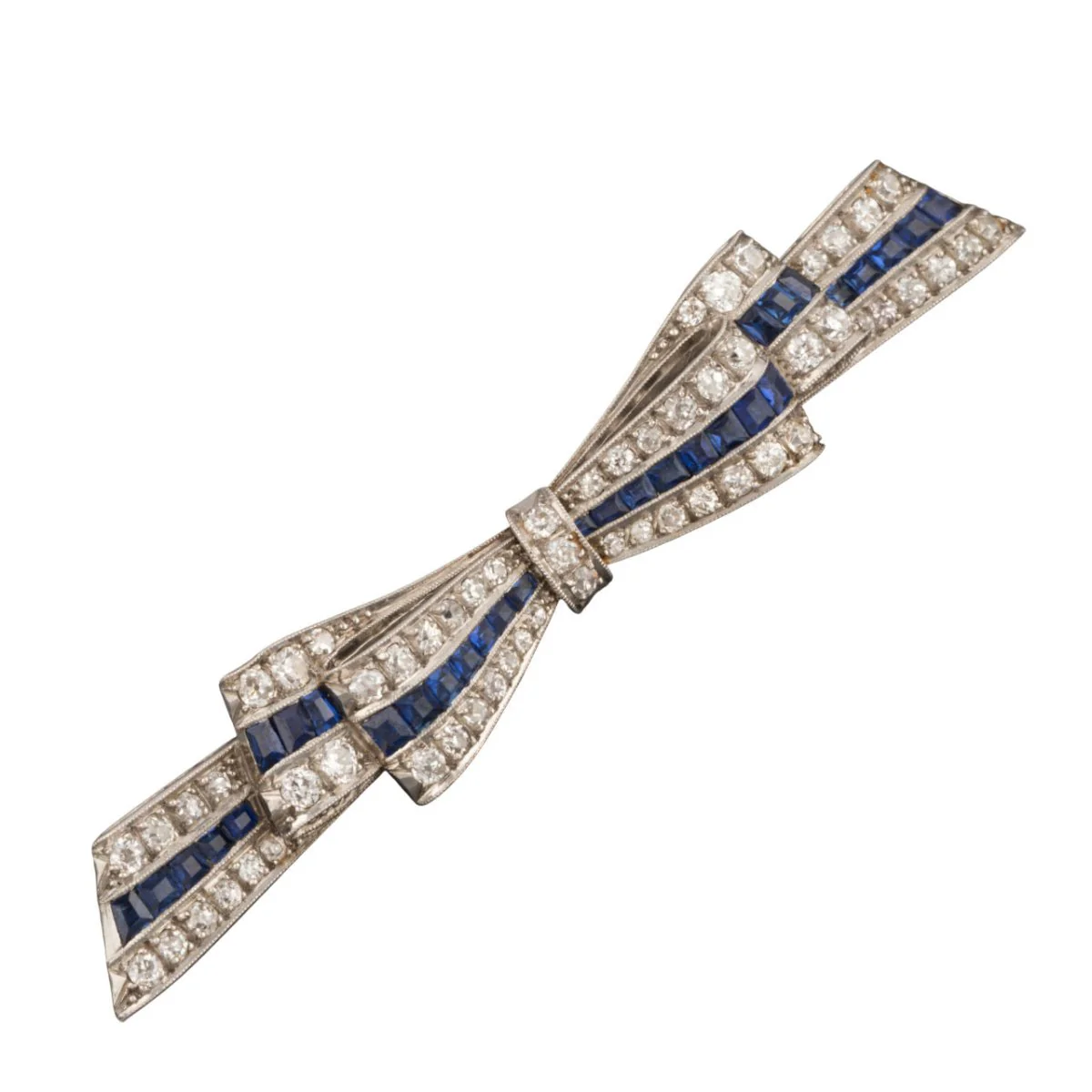 Broche Barrette Ruban en platine, saphirs et diamants - Image 3