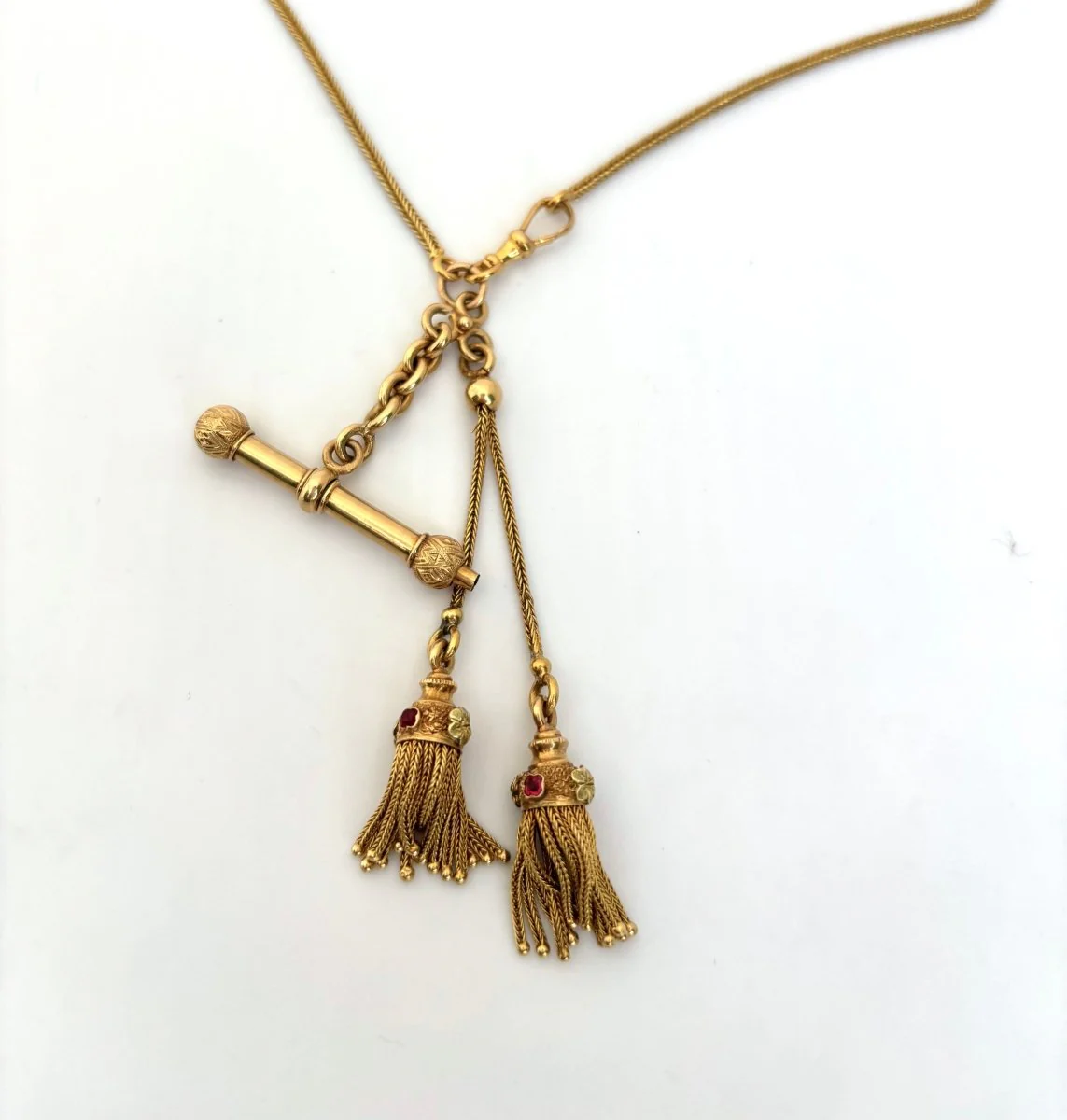 Collier Sautoir en or jaune, or vert et perles grises