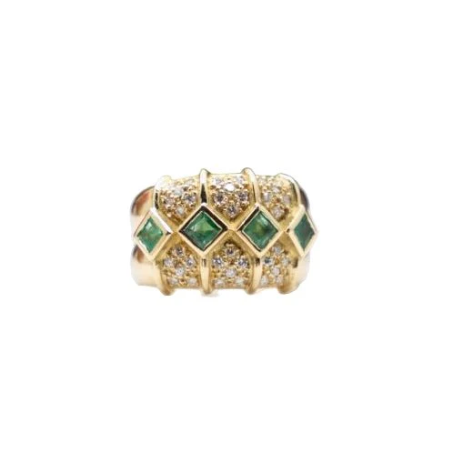 Bague Bandeau KOKIS en or jaune, émeraudes et diamants