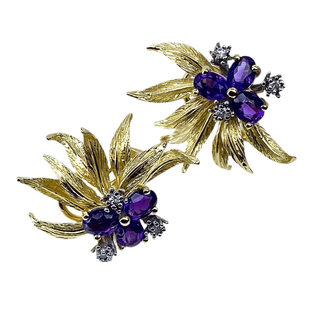 Bague et boucles d’oreilles en or jaune, améthystes et diamants - Image 7