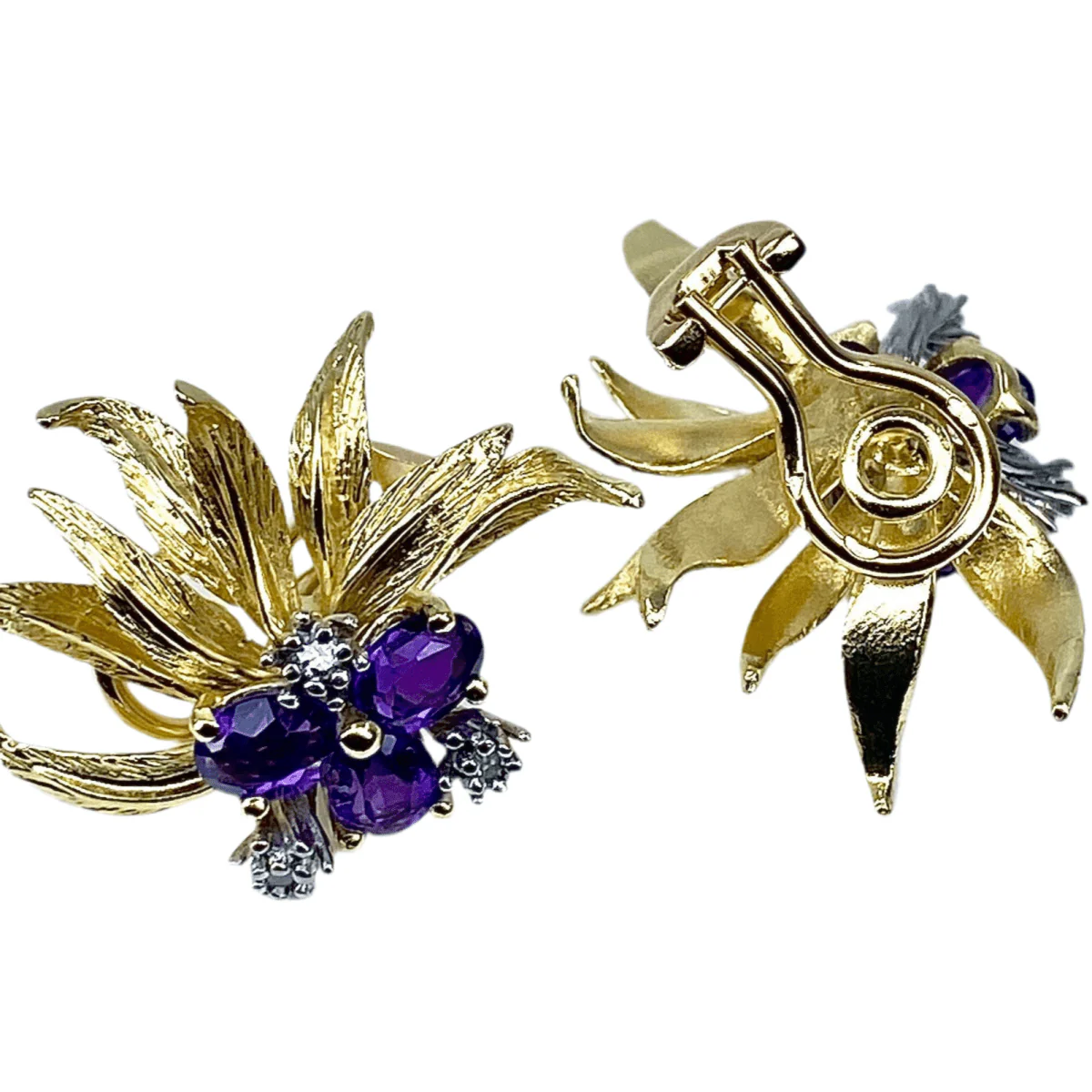Bague et boucles d’oreilles en or jaune, améthystes et diamants - Image 8