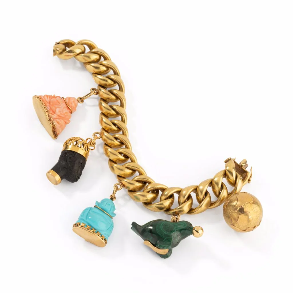 Bracelet charms en or jaune avec 5 breloques venitiennes