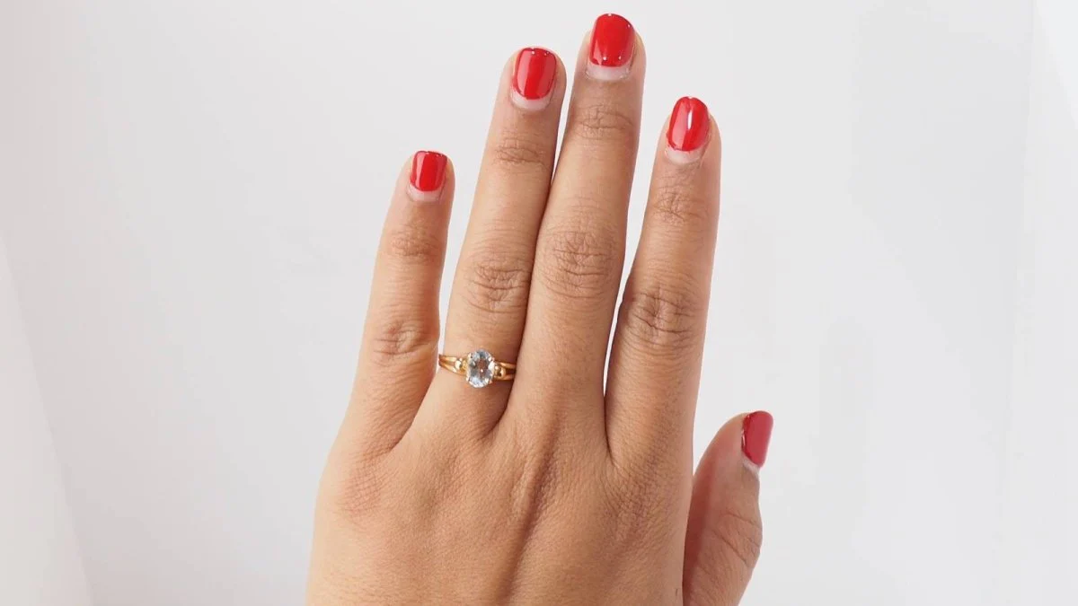Bague en or jaune et aigue marine - Image 2
