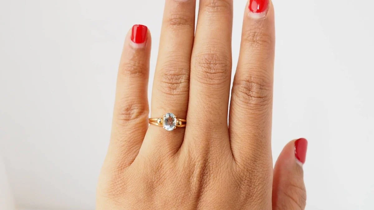 Bague en or jaune et aigue marine - Image 3