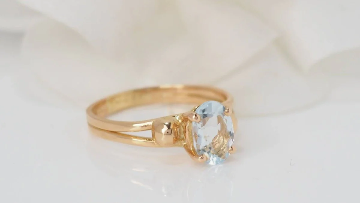 Bague en or jaune et aigue marine - Image 4
