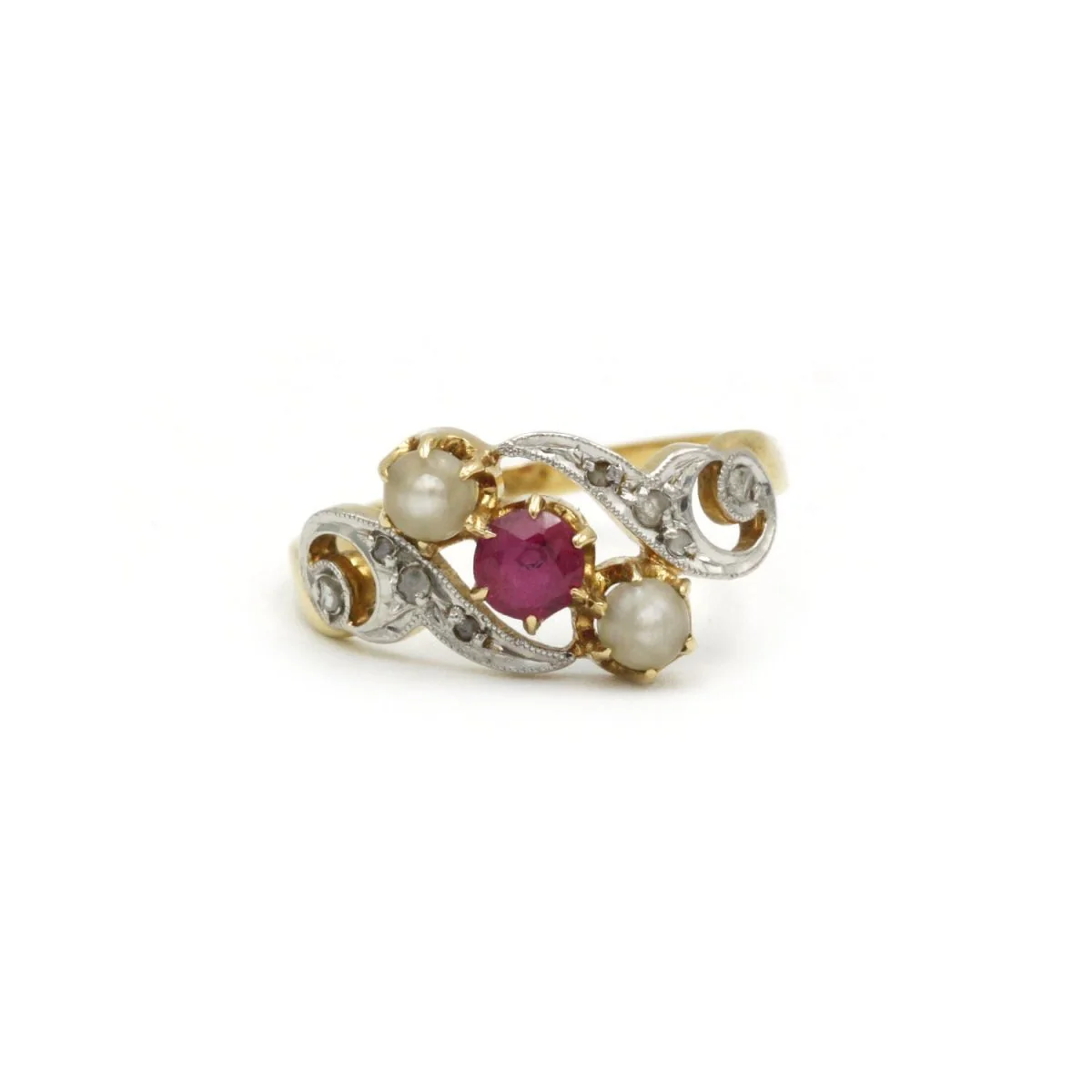Bague - Or, Diamants, Perles & Rubis