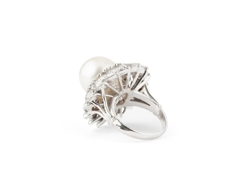 Bague en platine, perle de culture et diamants - Image 3