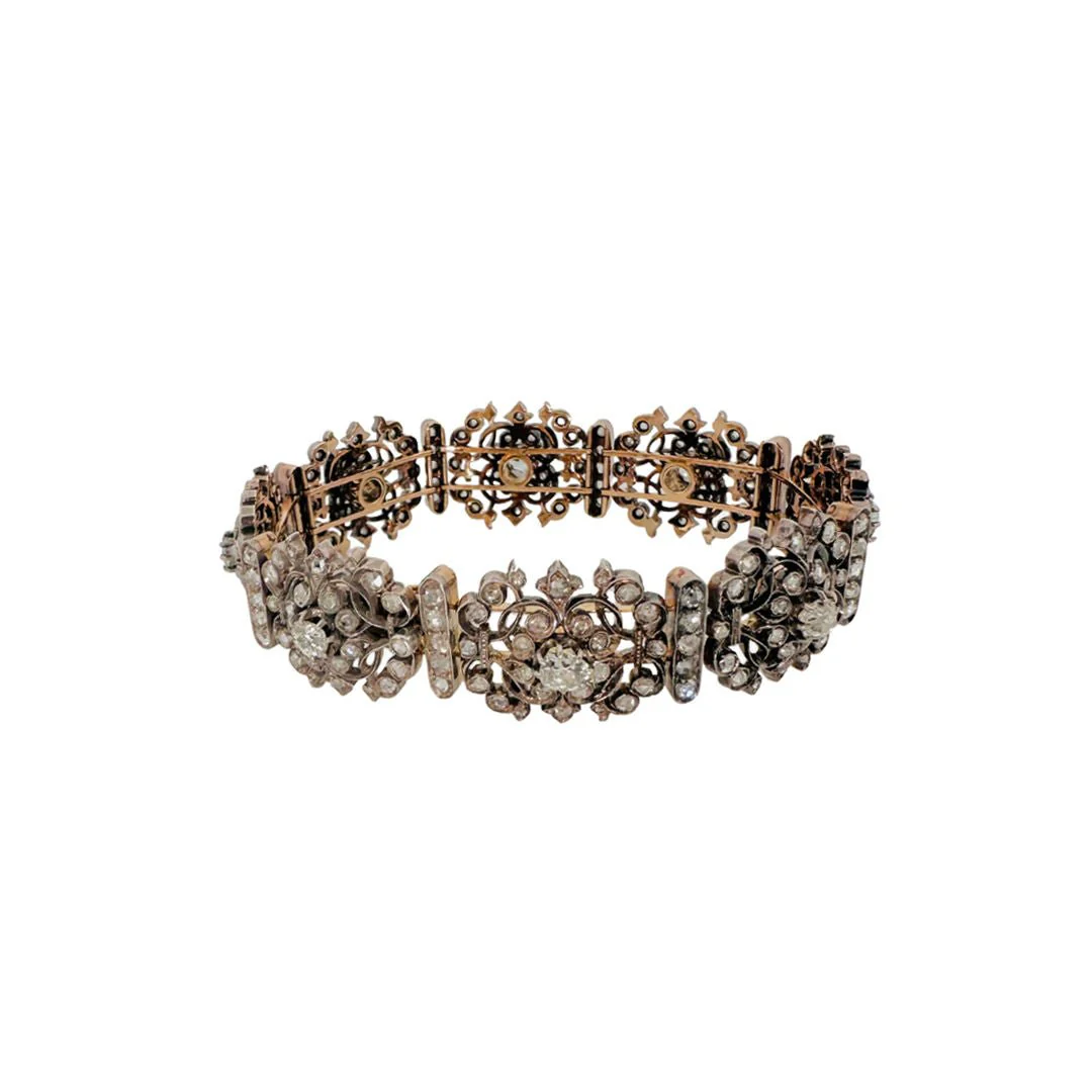 Bracelet en or jaune, argent et diamants