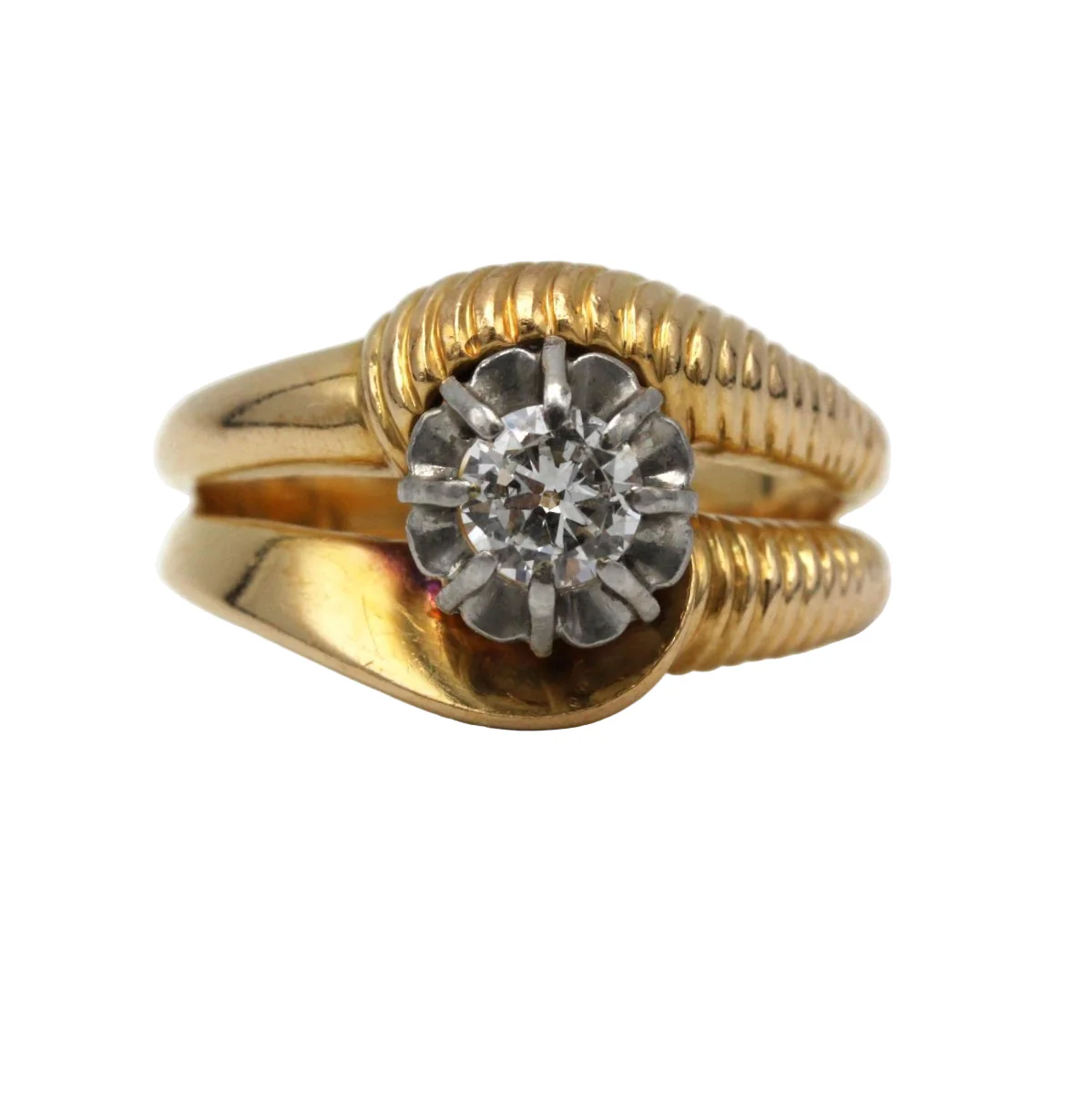 Bague en or jaune, platine, et diamant