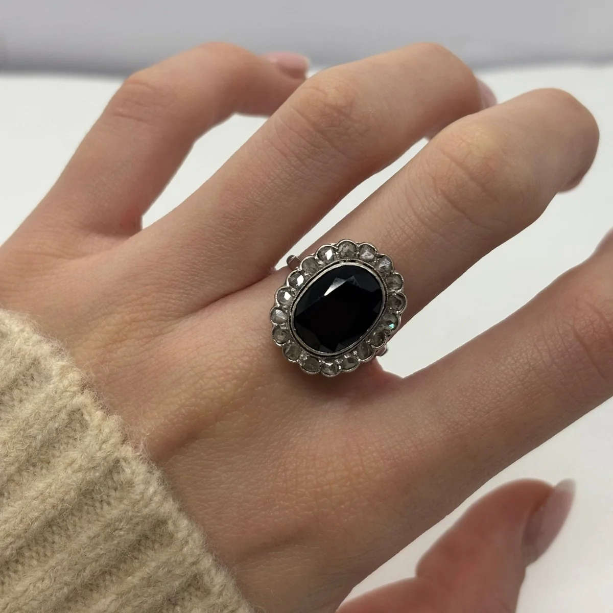 Bague ancienne or blanc saphir 5 ct et diamants 0,60 ct - Image 2