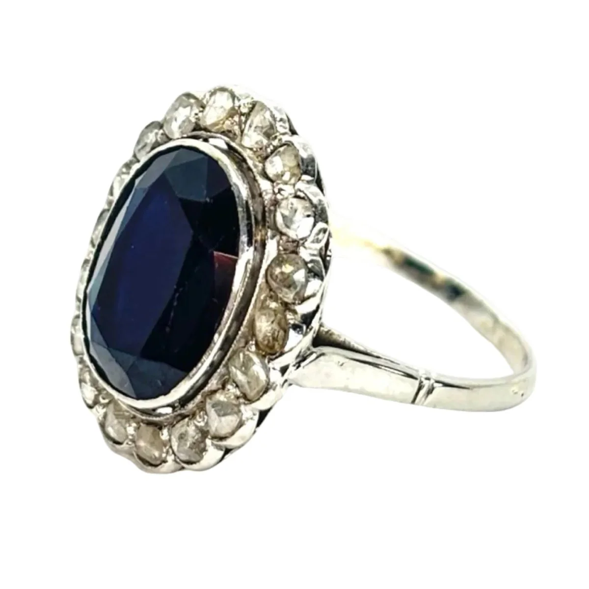 Bague ancienne or blanc saphir 5 ct et diamants 0,60 ct - Image 3