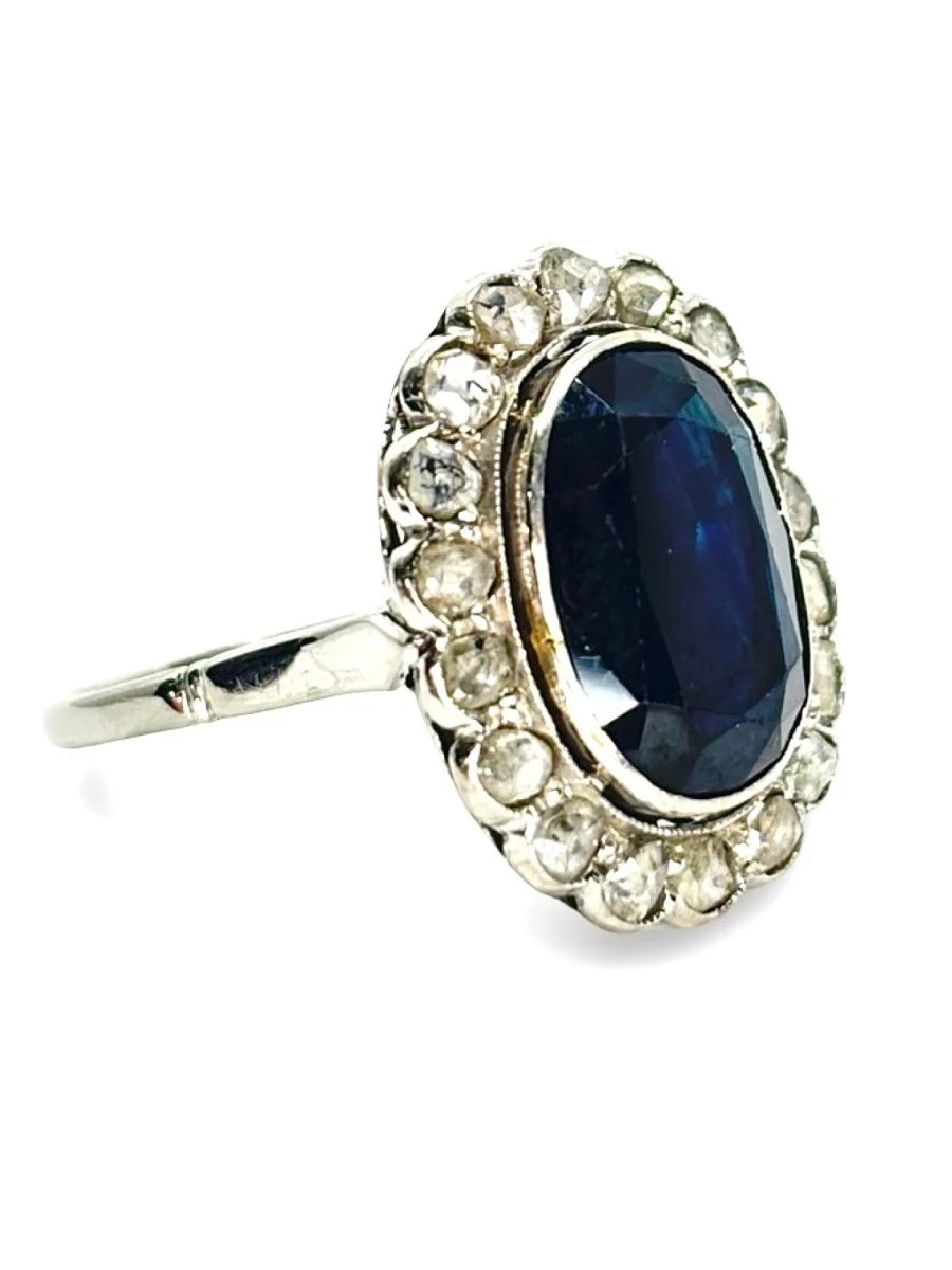 Bague ancienne or blanc saphir 5 ct et diamants 0,60 ct - Image 4