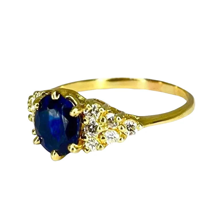 Bague en or jaune, saphir, et diamants - Image 3