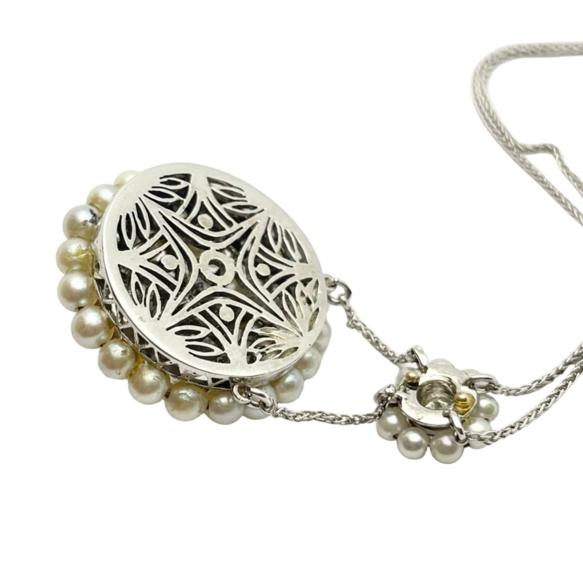 Collier Pendentif en or blanc, perles et diamants - Image 2