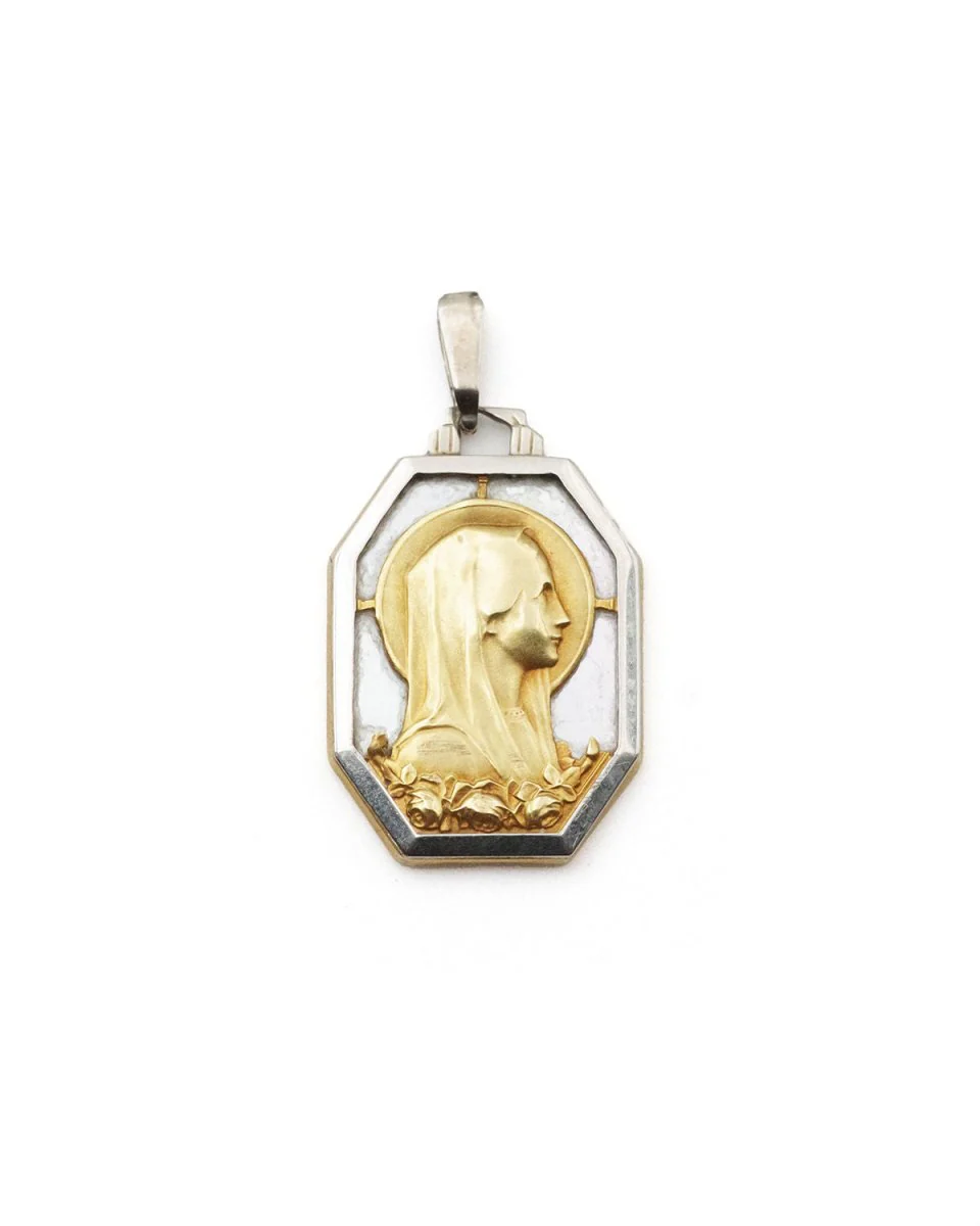 Médaille Vierge Marie Art deco en platine