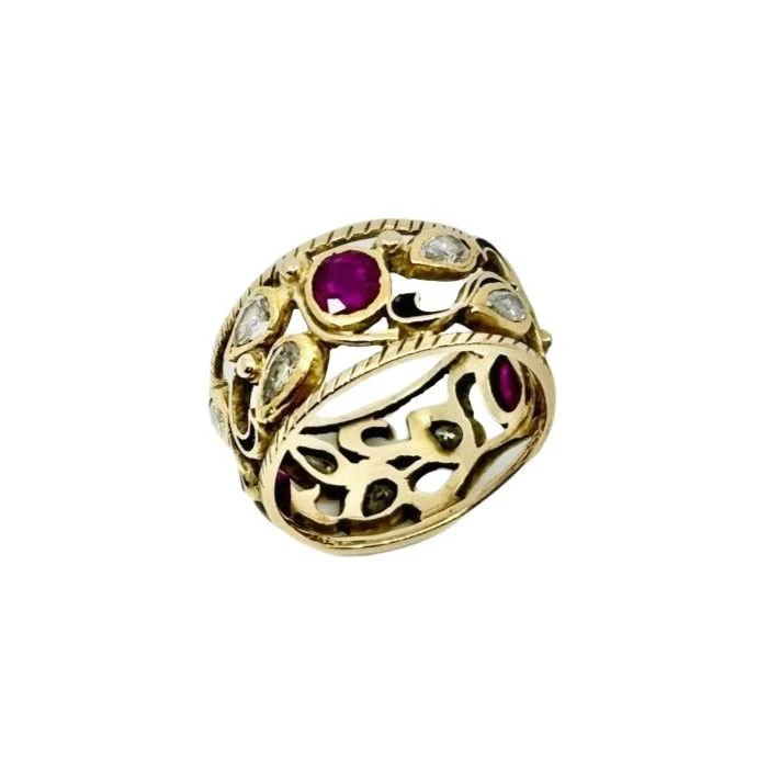 Bague Bandeau en or jaune, diamant et rubis - Image 3