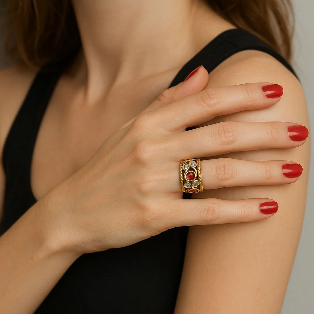 Bague Bandeau en or jaune, diamant et rubis - Image 5