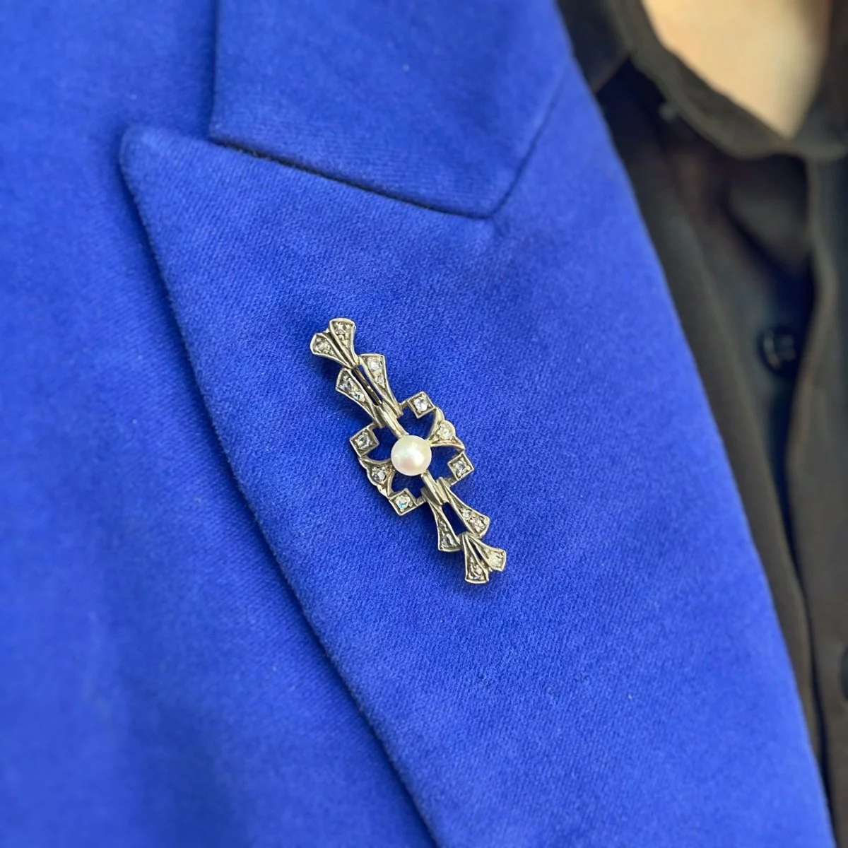 Broche XIXème - Or, Argent, perle et diamants - Image 4