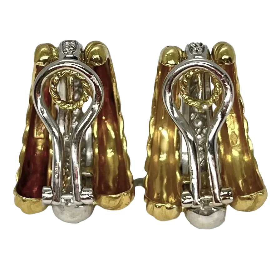 Boucles d'oreilles Clips en or jaune, or blanc et diamants - Image 2