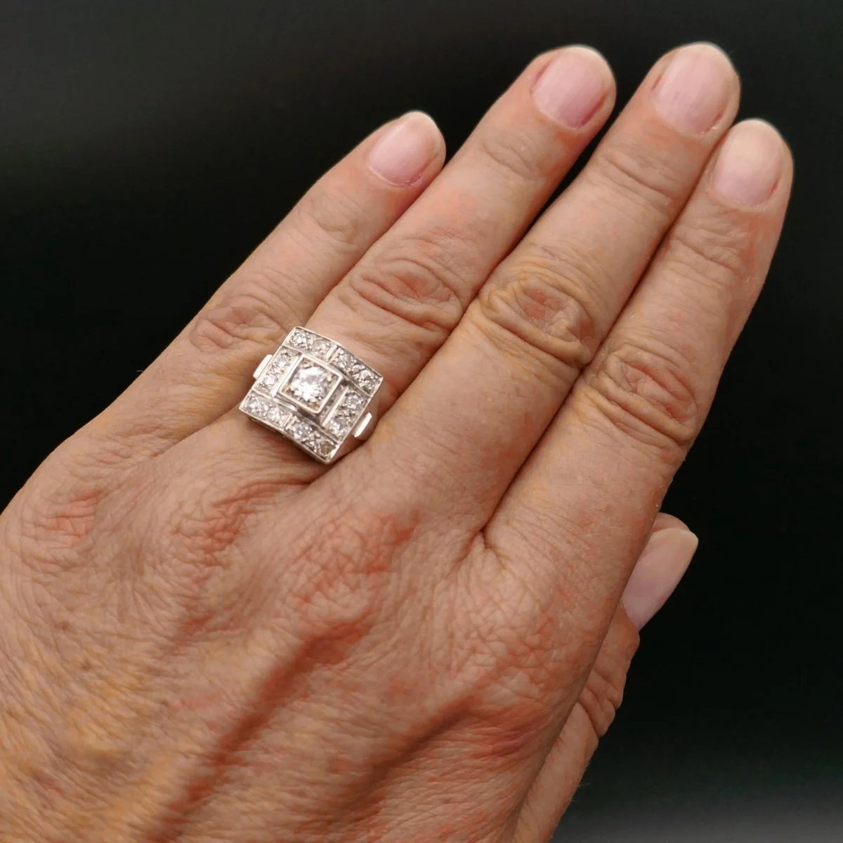Bague Tank or blanc, platine et diamants - Image 2