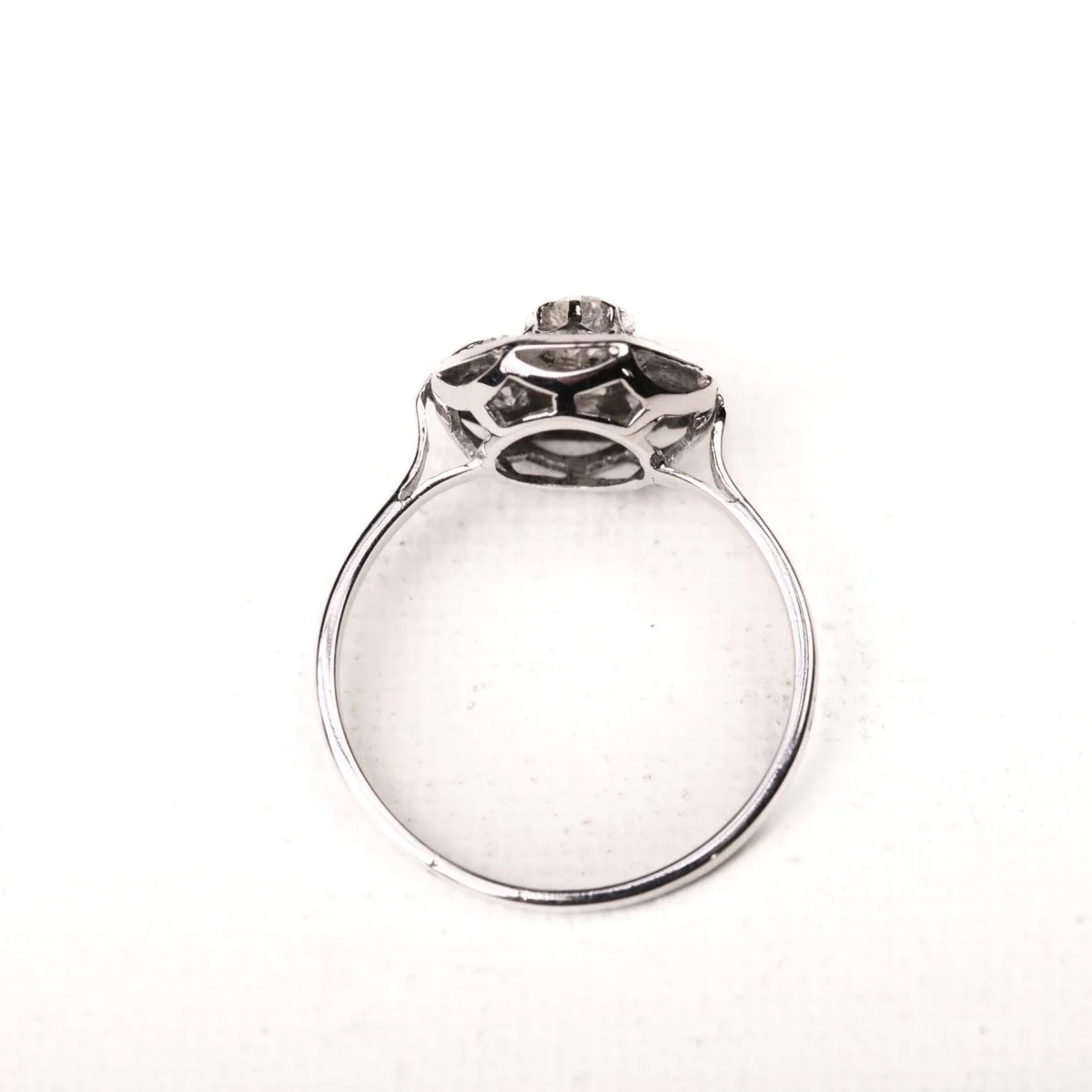 Bague Art Déco octogonale diamants or blanc et platine - Image 4