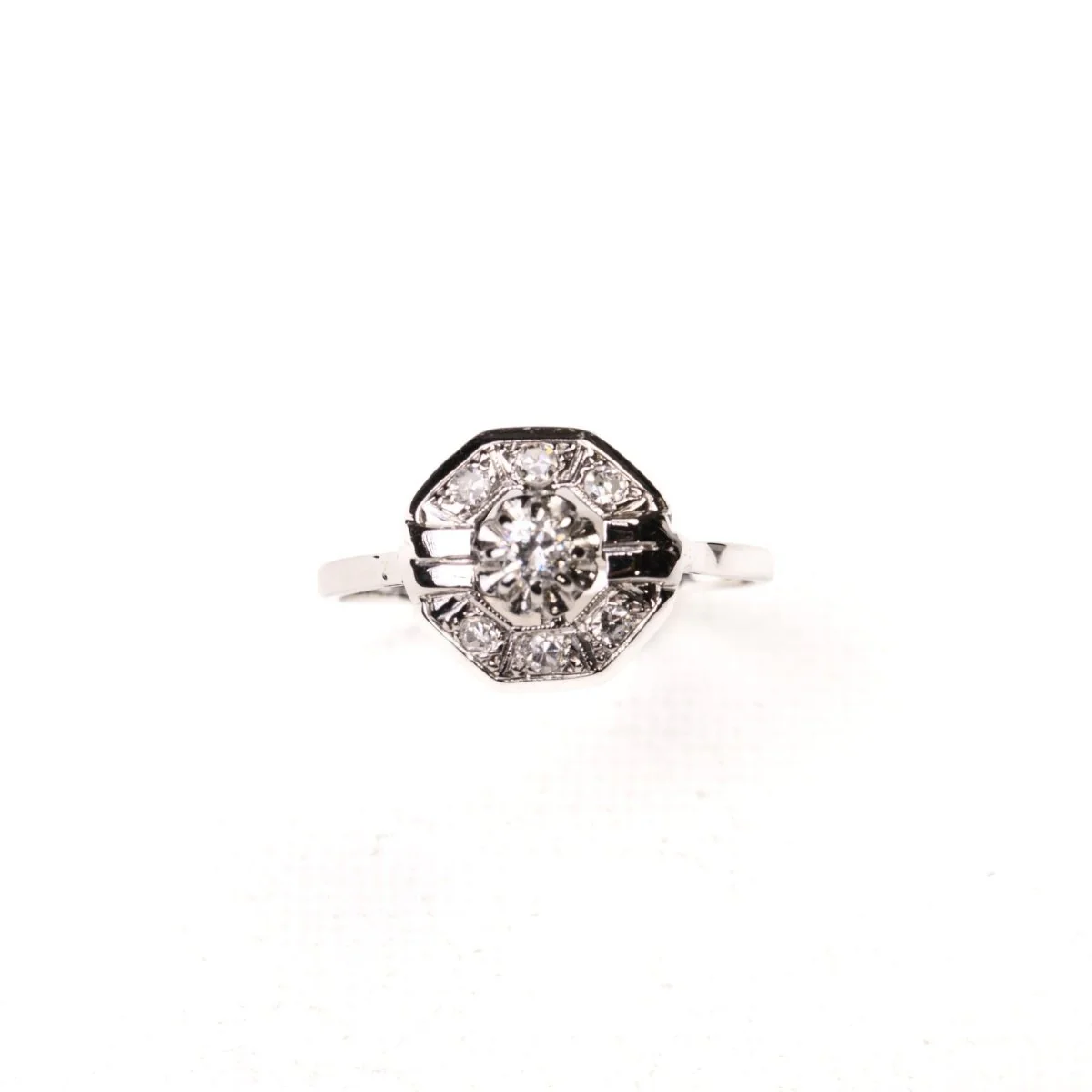Bague Art Déco octogonale diamants or blanc et platine - Image 5