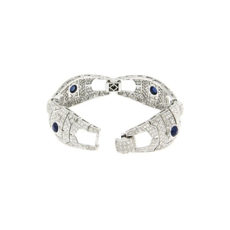 Bracelet or blanc diamants saphirs - Image 2