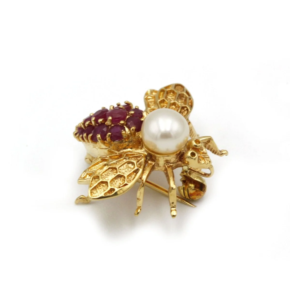 Broche Abeille - Or, rubis & perle