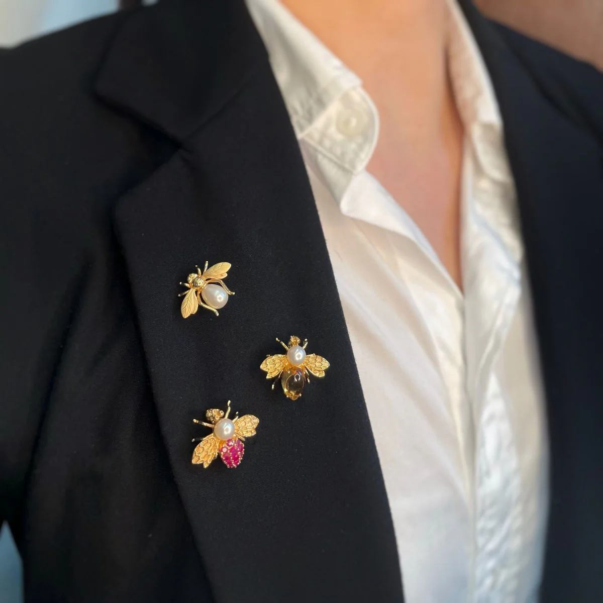 Broche Abeille - Or, rubis & perle - Image 4