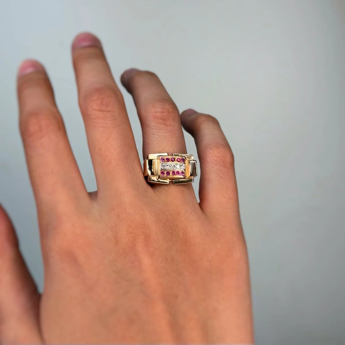 Bague Tank - Or rose, Diamants & Rubis - Image 4