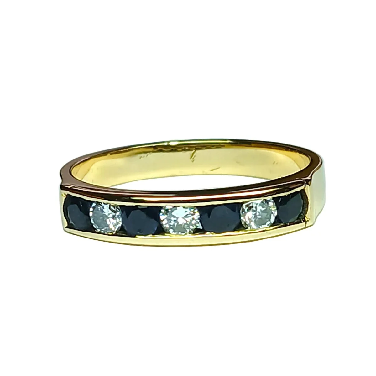 Bague Alliance en or jaune, saphirs et diamants
