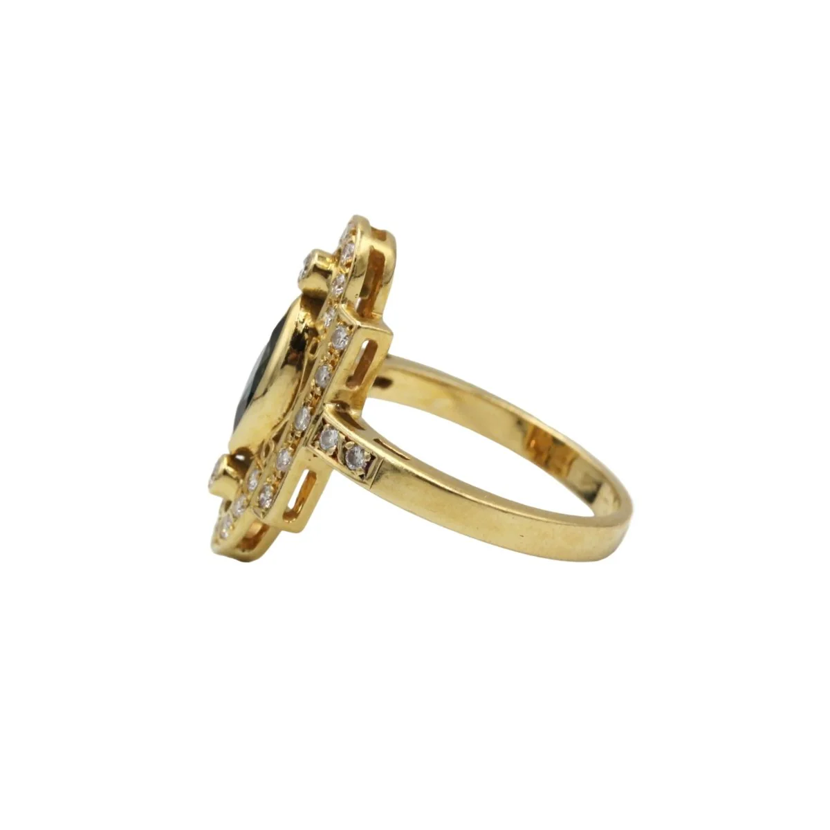 Bague Marquise en or jaune, saphir, et diamants - Image 3