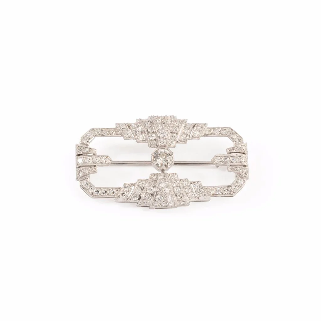 Broche plaque Art déco en or blanc - Image 2