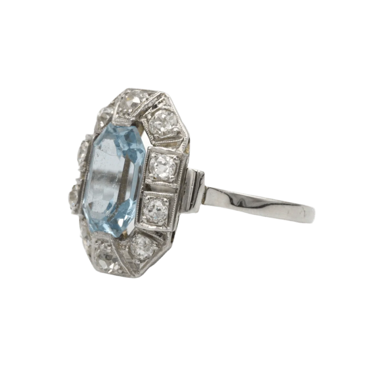 Bague Entourage en platine, aigue-marine et diamants - Image 2