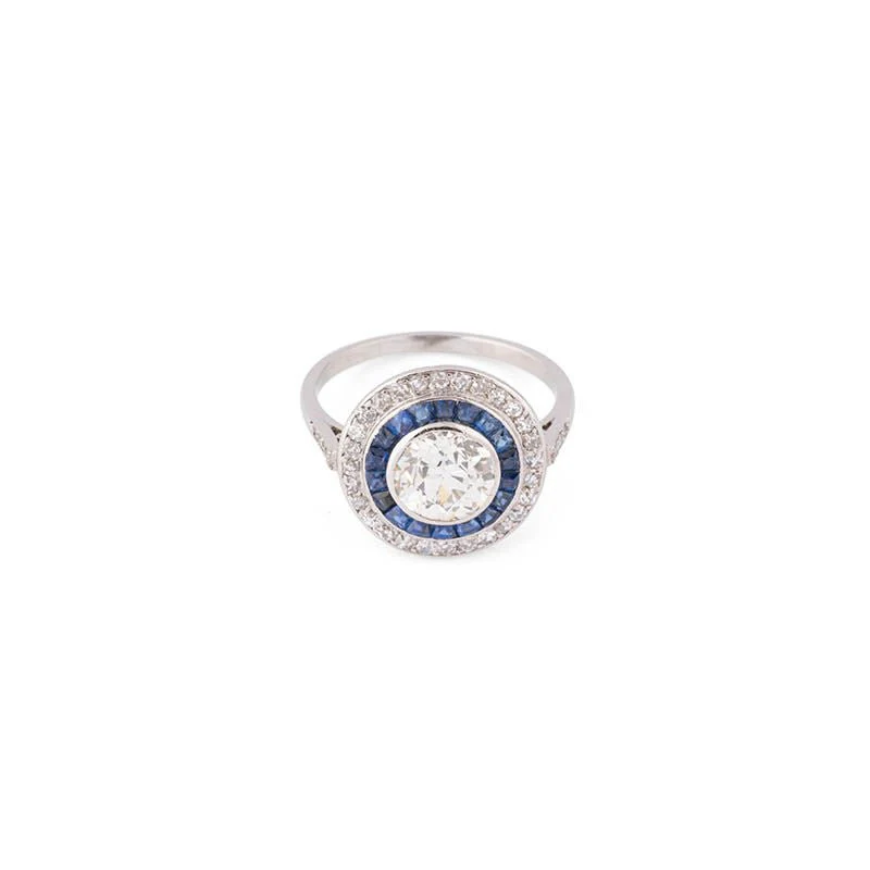 Bague Art Déco en platine, diamants et saphirs - Image 4