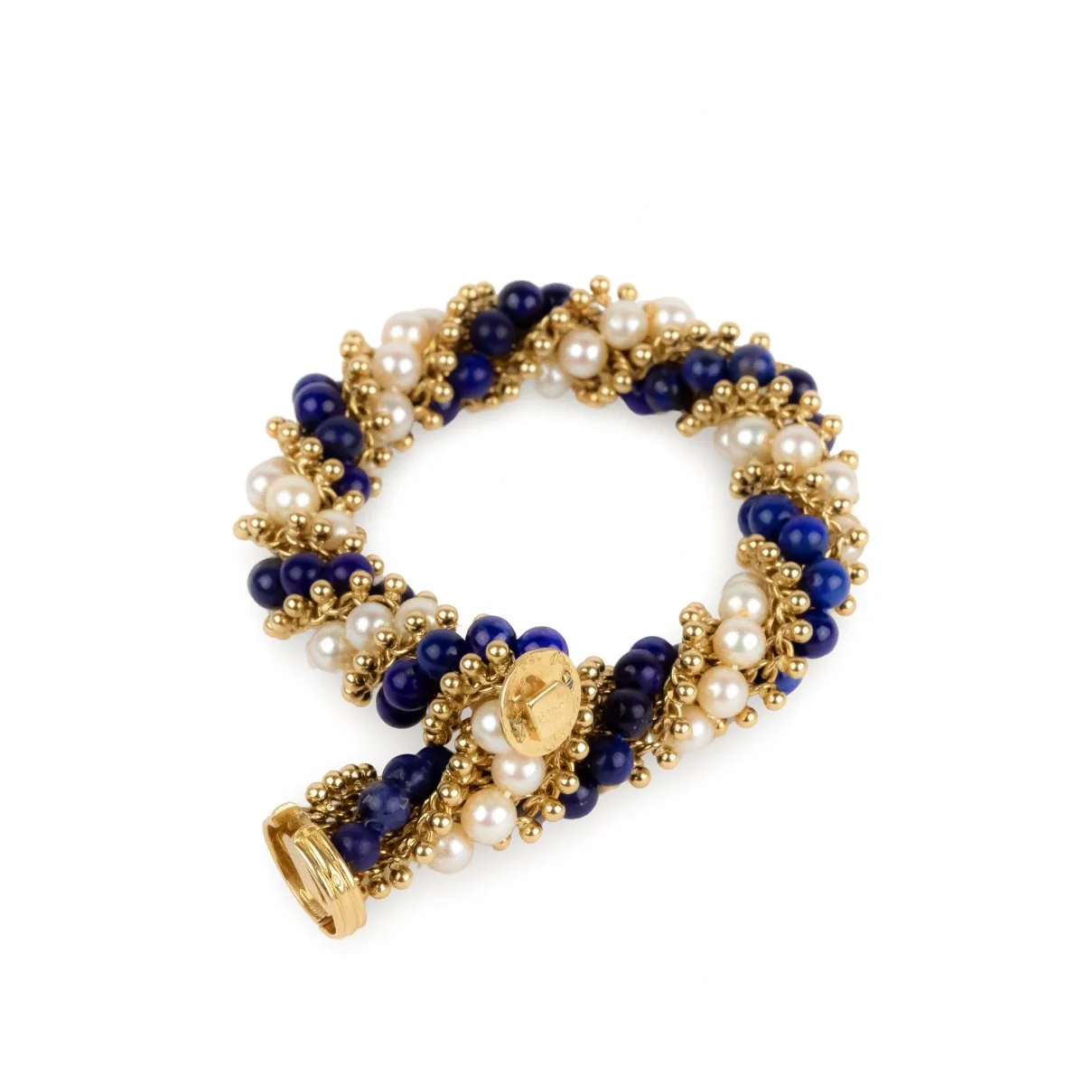 Bracelet VAN CLEEF & ARPELS "Twist" en or jaune, perles et lapis-lazuli